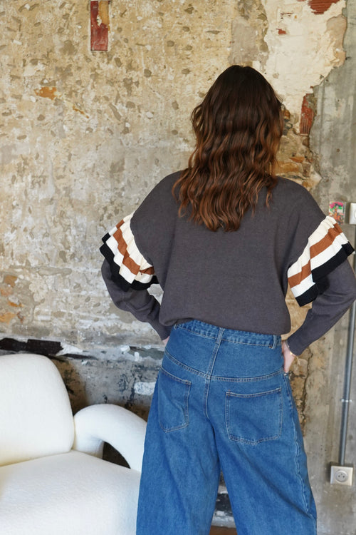 Striped Knit Sweater — Anthracite