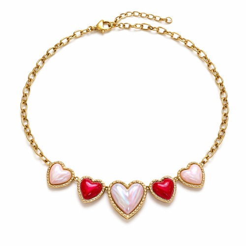 Pink and red heart pendant necklace