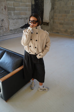 Short high-collar trench coat