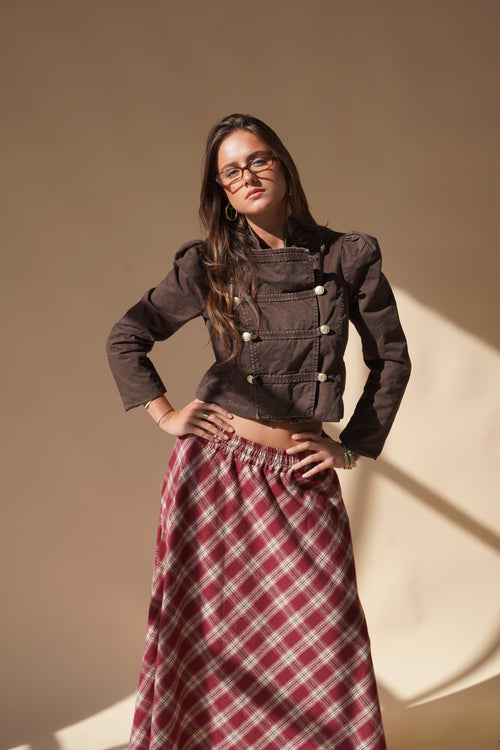 Burgundy plaid skirt