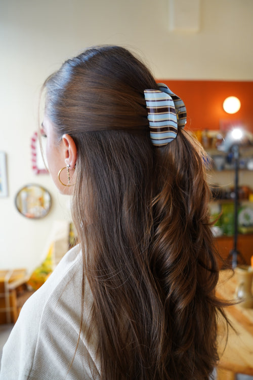Pince à Cheveux Rayée - Bleu & Marron
