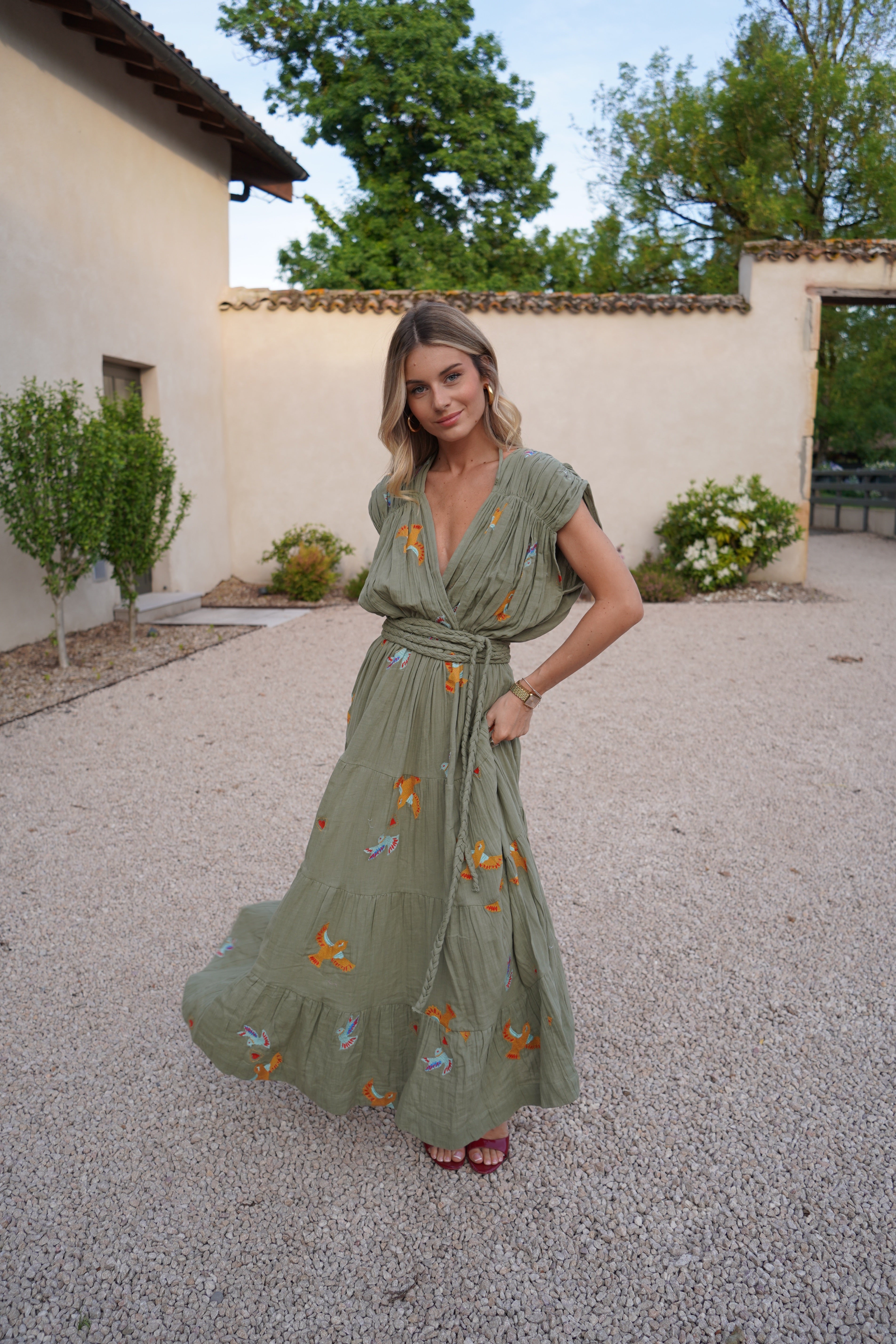 Khaki Gold Bird dress – Mad Peonies