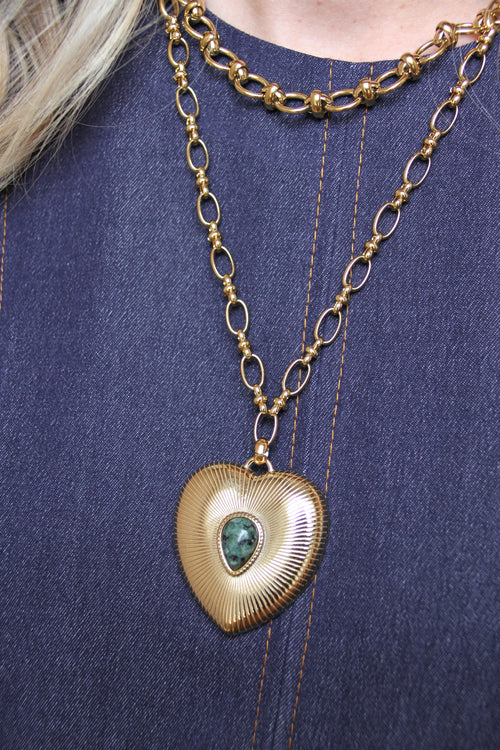 Double chain necklace with heart pendant