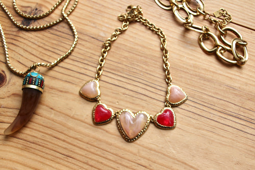 Pink and red heart pendant necklace