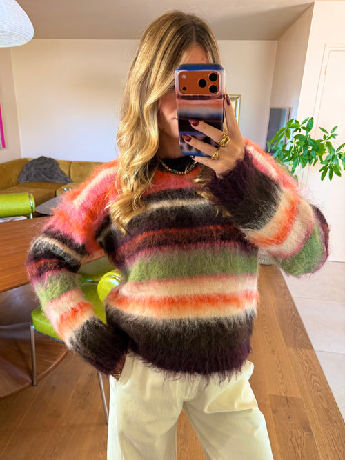 Striped Mohair Sweater — Multicolored gray