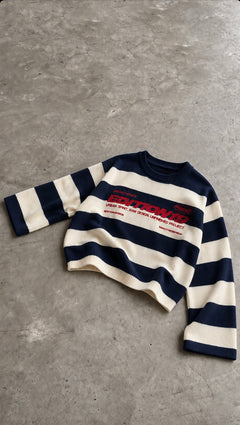 Pull Édition19 rayé bleu marine