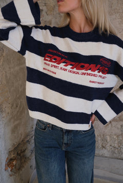 Pull Édition19 rayé bleu marine