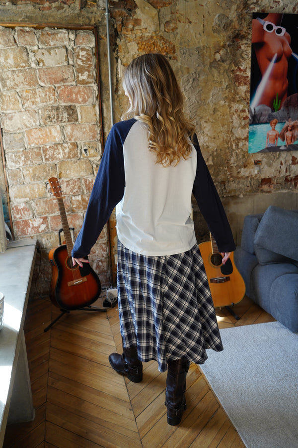 Blue plaid midi skirt