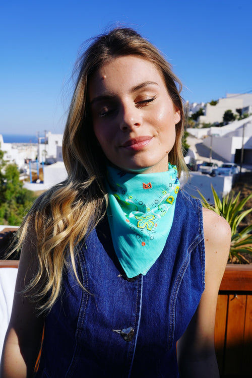 Bandana  brodé turquoise