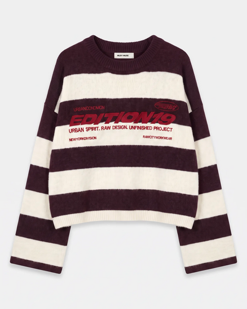 Pull Édition19 rayé bordeaux