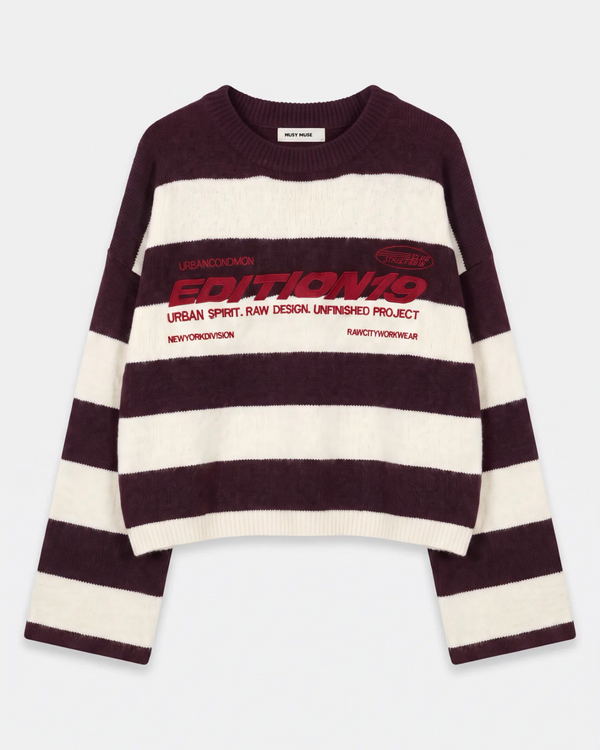 Pull Édition19 rayé bordeaux