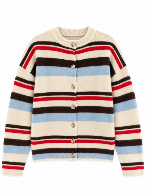 Striped Cardigan — Ecru Multicolor