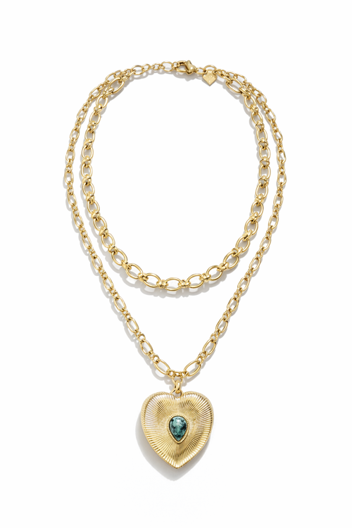 Double chain necklace with heart pendant