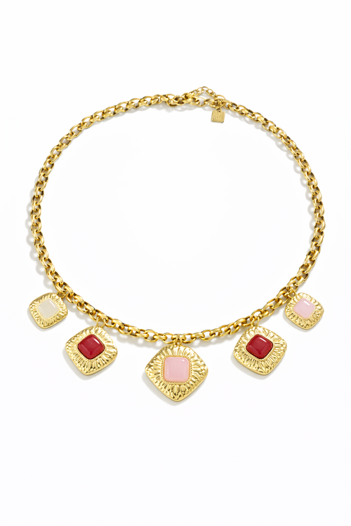 pink and red square pendant necklace