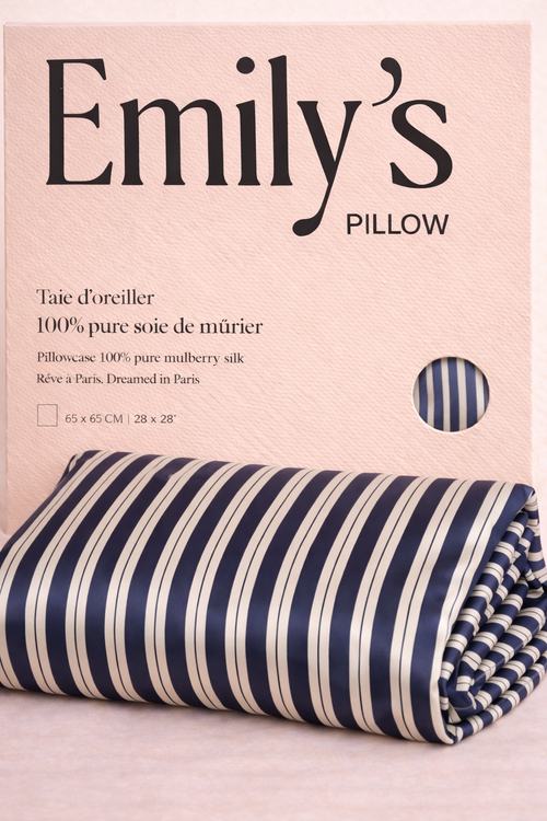Dream pillowcase with navy blue stripes