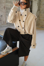 Short high-collar trench coat