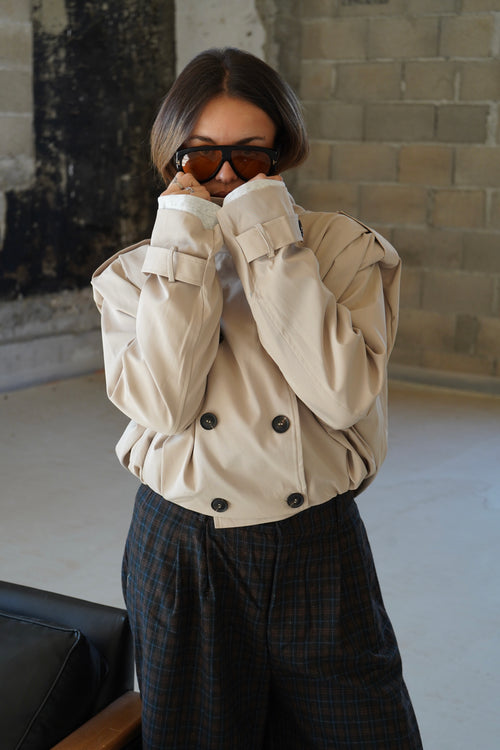 Short high-collar trench coat