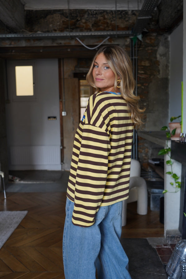 Yellow and chocolate striped t-shirt