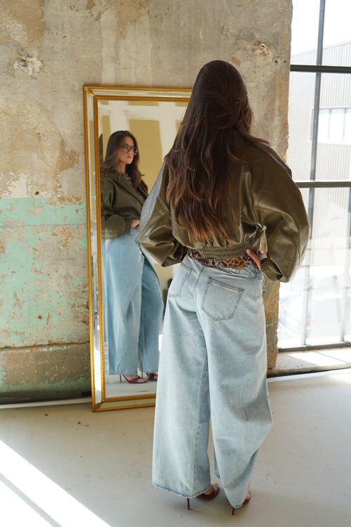 khaki faux leather jacket
