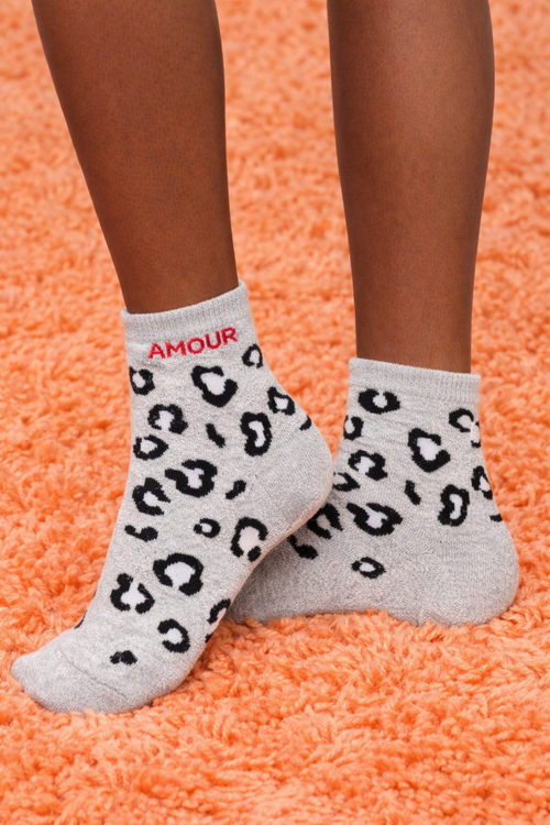 Chaussettes Amour Léopard Grises