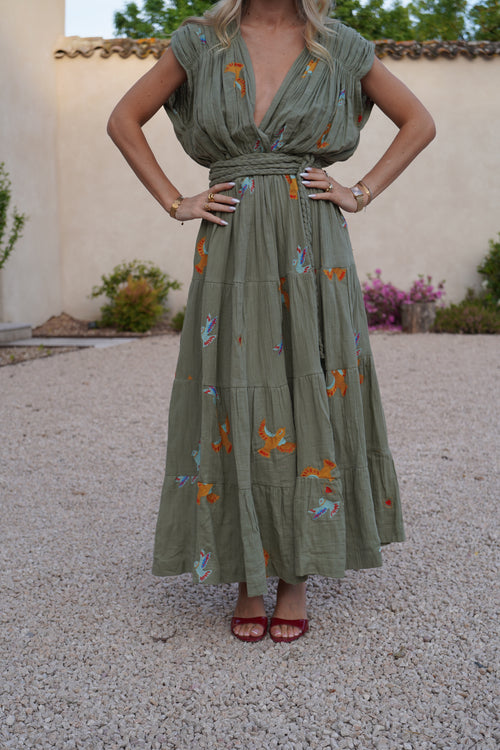 Khaki Gold Bird dress
