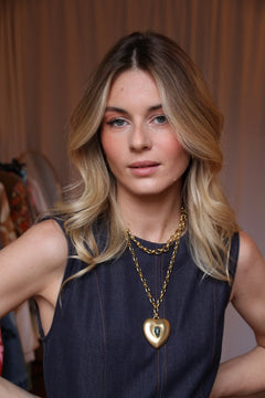 Double chain necklace with heart pendant