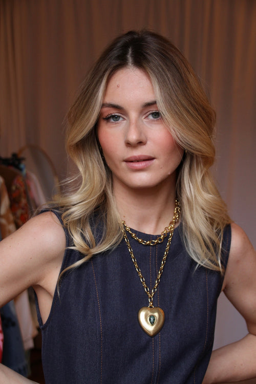 Double chain necklace with heart pendant