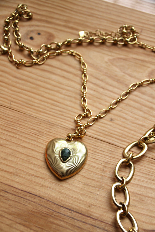 Double chain necklace with heart pendant