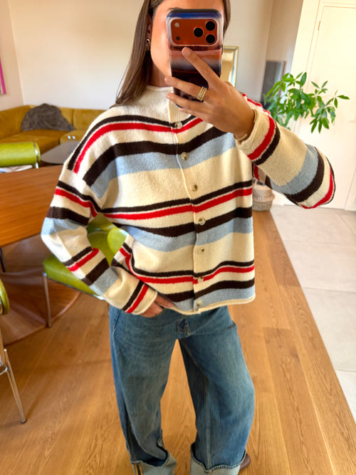 Striped Cardigan — Ecru Multicolor