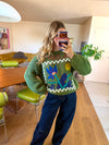 Khaki Bloom embroidered chunky knit sweater