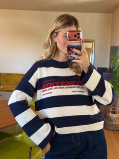 Pull Édition19 rayé bleu marine